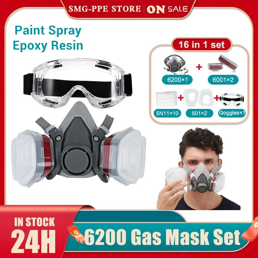 16 1 Gaasi Mask Paint Spray 6200 Respiraatorit Süsiniku Padrunid 5n11 Tolmu Filtrid Vaik Ohutuse Silmade Kaitse Prillid Remont
