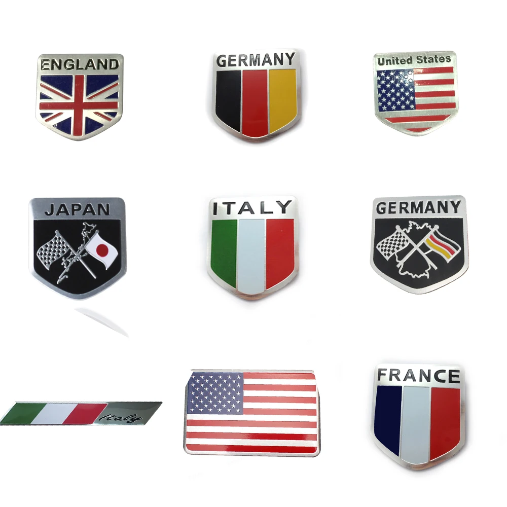 1tk Ameerika ÜHENDRIIKIDE Inglismaa Itaalia Prantsusmaa Saksamaa Lipp Kleebis Auto Uks/Vendrid/Tagaluugi Metallist Kilp USA Decal Logo Veekindel