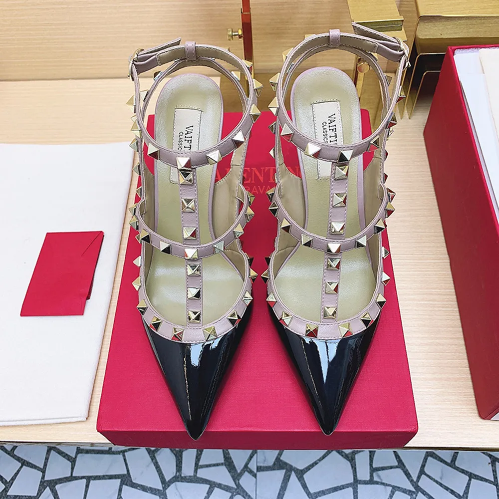 2023 Pahkluu Rihm Naiste Sandaalid Luksus Brändi lakknahast Seksikas Pikad Sandaalid 6cm 8cm 10cm Klassikaline Needid Kõrged Kontsad Disainer