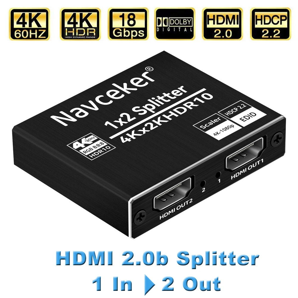 2023 Parim 4K HDMI Splitter 1x2 2.0 HDMI Splitter, 1 sisse 2 välja HDMI Võimendi Lüliti HDR HDMI2.0 splitter Apple TV, XBox TV Box