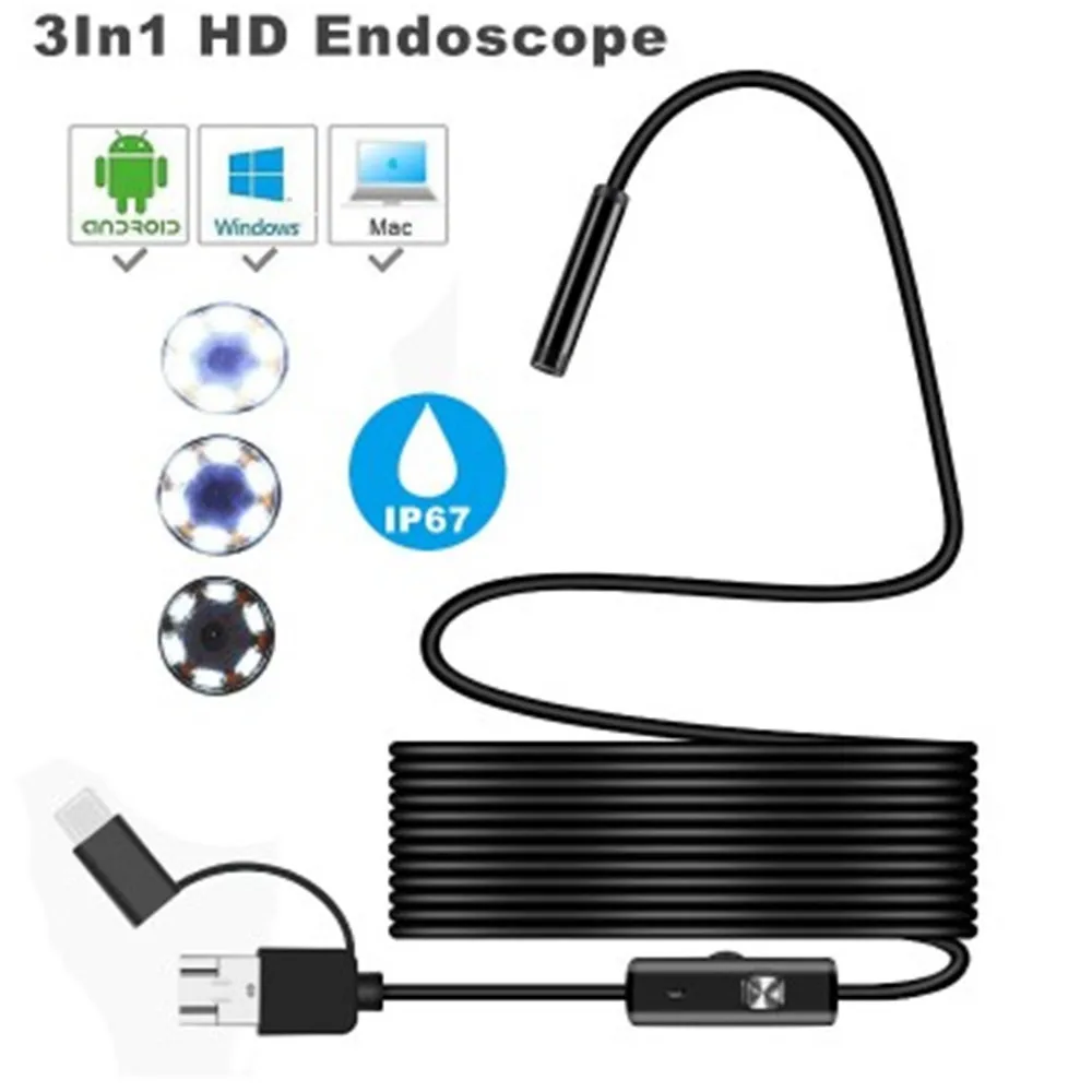 3in1 5,5 MM/7/8mm USB Endoscope Android Otoscope CMOS Borescope