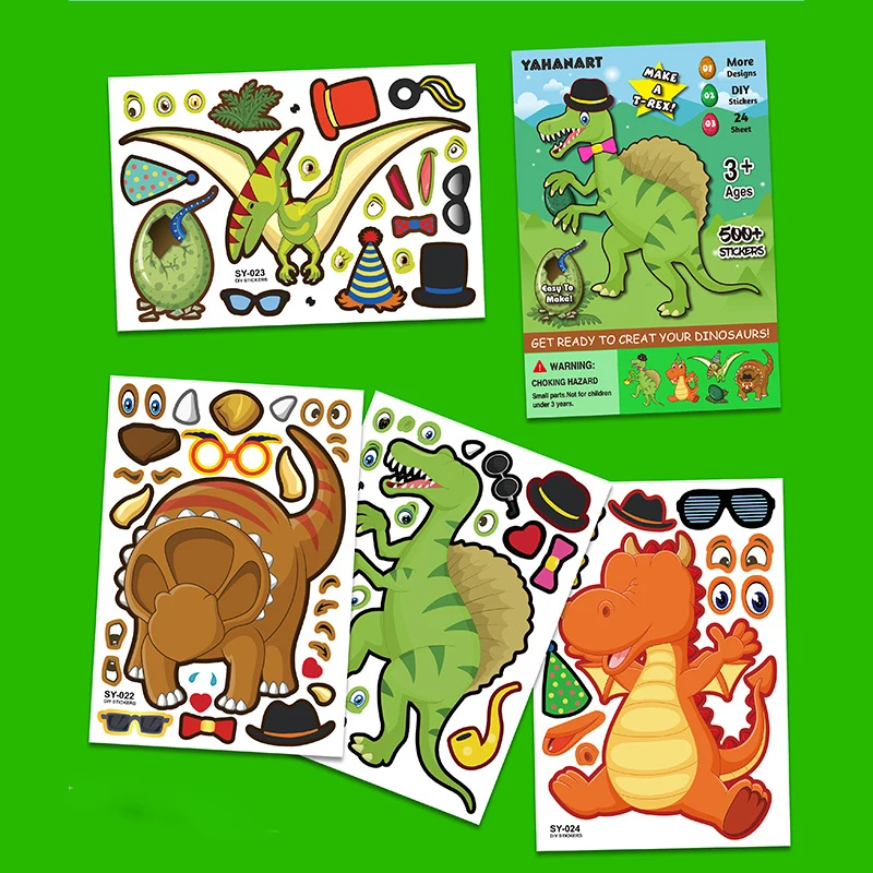 4 Lehed Naljakas DIY Kleepsud Laste Puzzle Mängud Teha Dinosaurus Loomade Kleebis panna Kokku Pusle Tüdruk Poisi Poole Kingitus Lapsed Mänguasjad