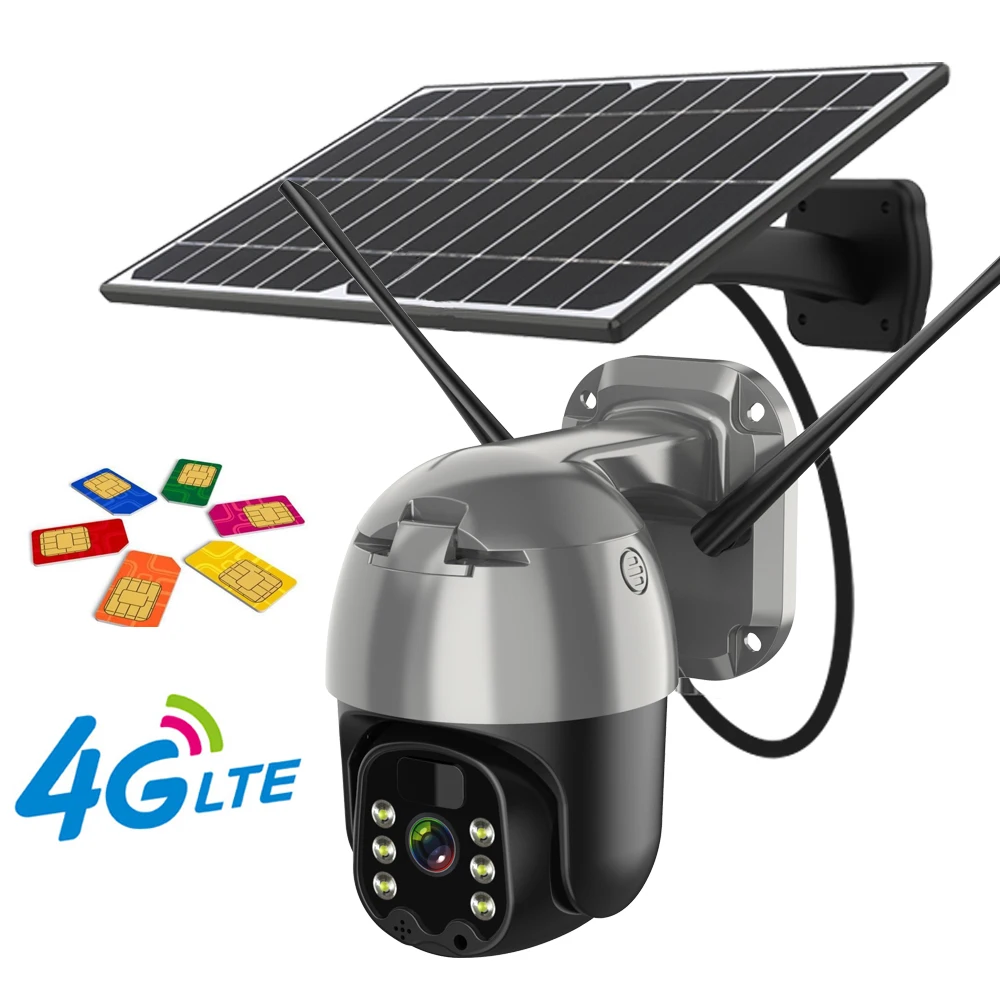 4G LTE Sim-Kaardi Solar Powered WiFi PTZ Kaamera 3MP Speed Dome Turvalisus Väljas Kaamera päikesepaneel Laetav Smart Energy PIR
