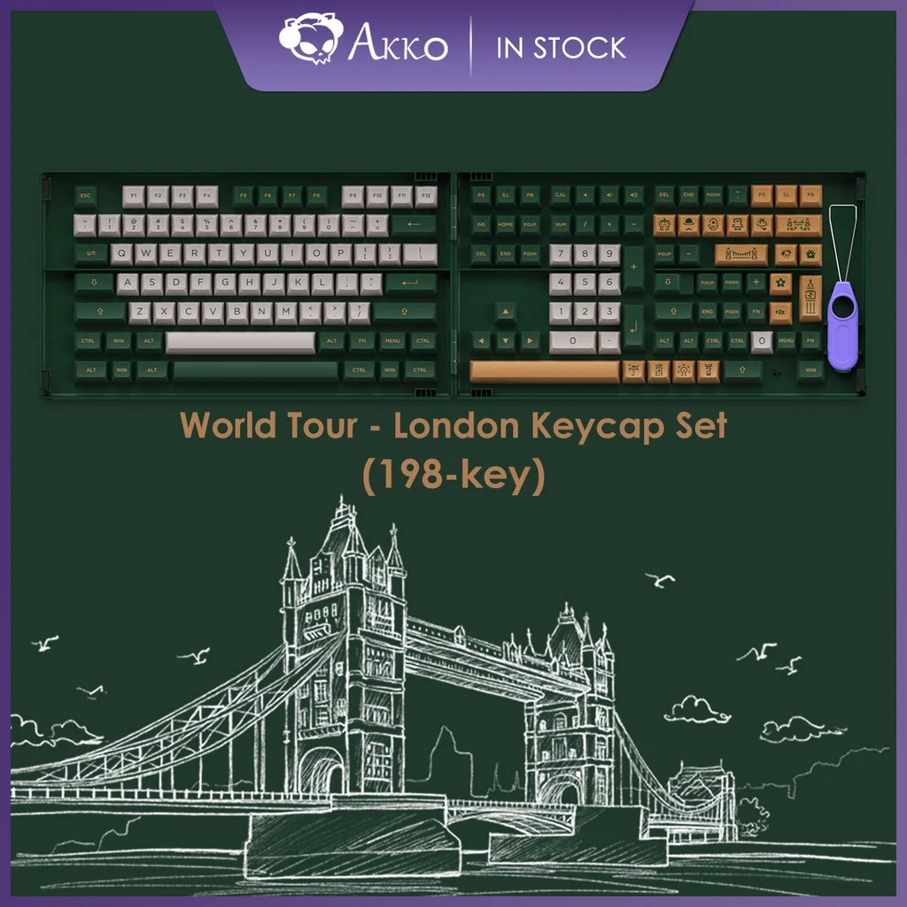 Akko World Tour London Keycap Set 198-Sisestage ASA Profiili PBT Topelt-Shot Full Keycaps Mehaaniliste Klaviatuuride, mille Kogumise Kast