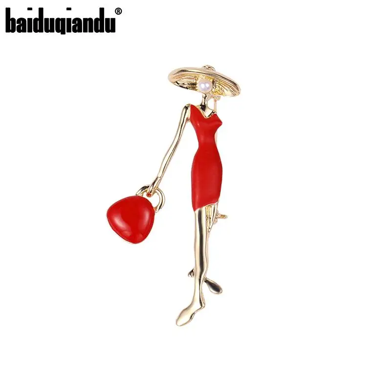 Baiduqiandu Seksikas Daam Punane Valge Emailiga Sõrmed Müts Käekott Tüdruk Moe Ornament Ehted Armas Prossid Naised