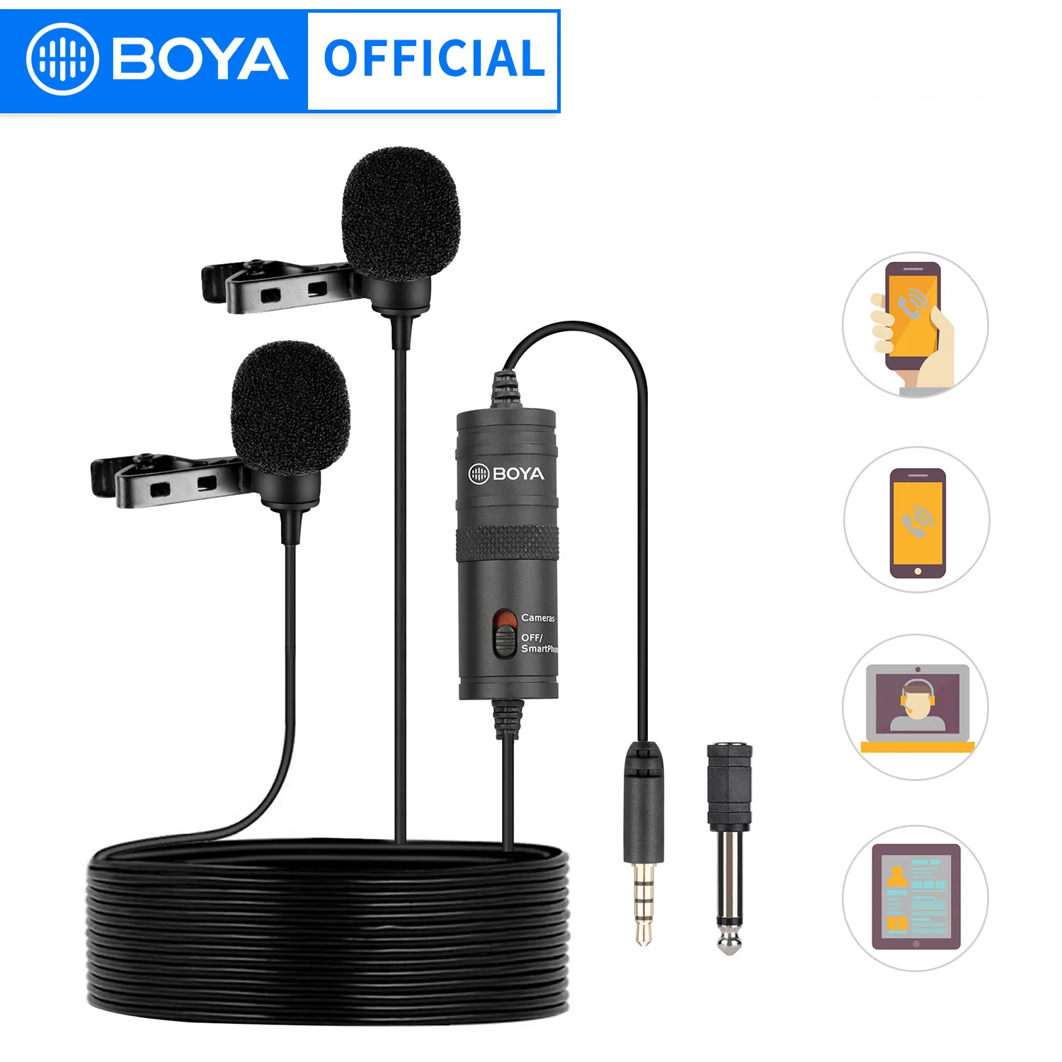 BOYA POOLT-M1DM Dual Lavalier Mikrofonid Isotroopne Jahuti Clip-Revääri Mic DSLR Kaamera, IOS Seadme Live Intervjuu