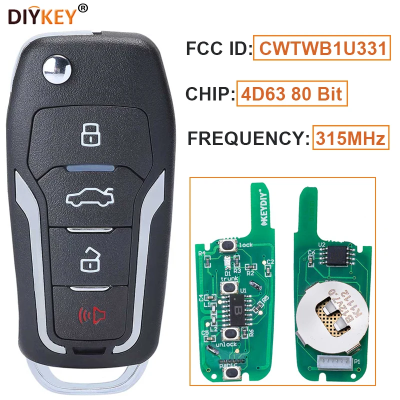 DIYKEY FCC: CWTWB1U331 315MHz 4B Uuendatud Asendamine Flip Remote Võti Fob 4D63 80Bit Kiip Ford Edge Uurida Põgeneda 2009-2015