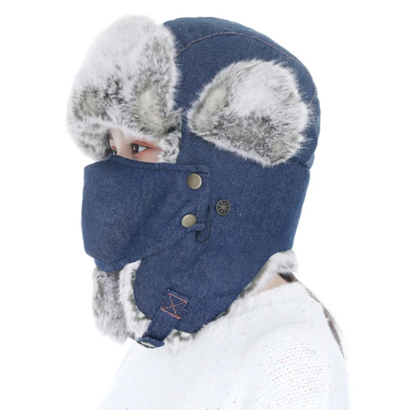 HT3325 Uus Denim vene Müts Kvaliteetne Paks Soe Pommitaja Müts Meeste ja Naiste Tuulekindel Talvine Müts Mask Ski Trapper Kõrvaklapp Kork