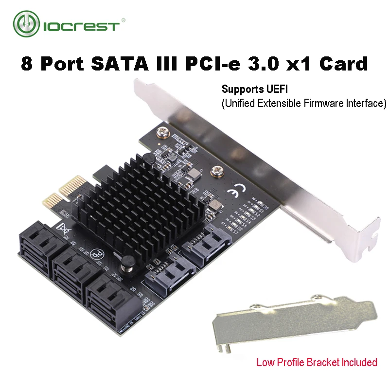 IOCREST PCIe gen2 x1, et 8 Porti 6G SATA III 3.0 Kontroller Mitte Raid Expansion Card Low Profile Bracket