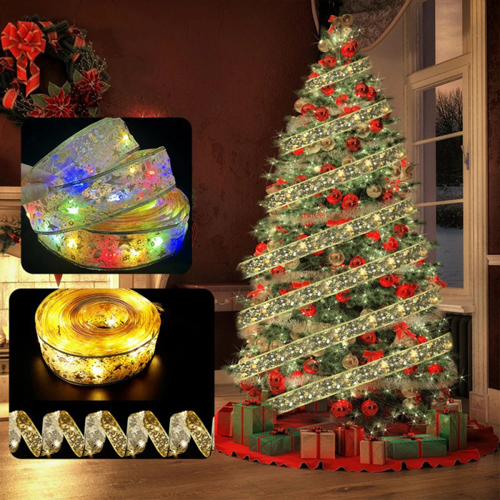 Jõulupuu Lindi Kerge Teenetemärgi Kaunistused 1/2/5M LED Lamp Pruunistavate Double Layer Lindi 2022 Vibu String Tuled Uus Aasta