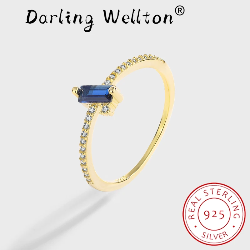 Klassikaline 18K Kuld Baguette Deep Sapphire Täielik Teemant Ringi Paarid Naiste tumesinised Originaal 925 Sterling Hõbe Ehted Kingitus