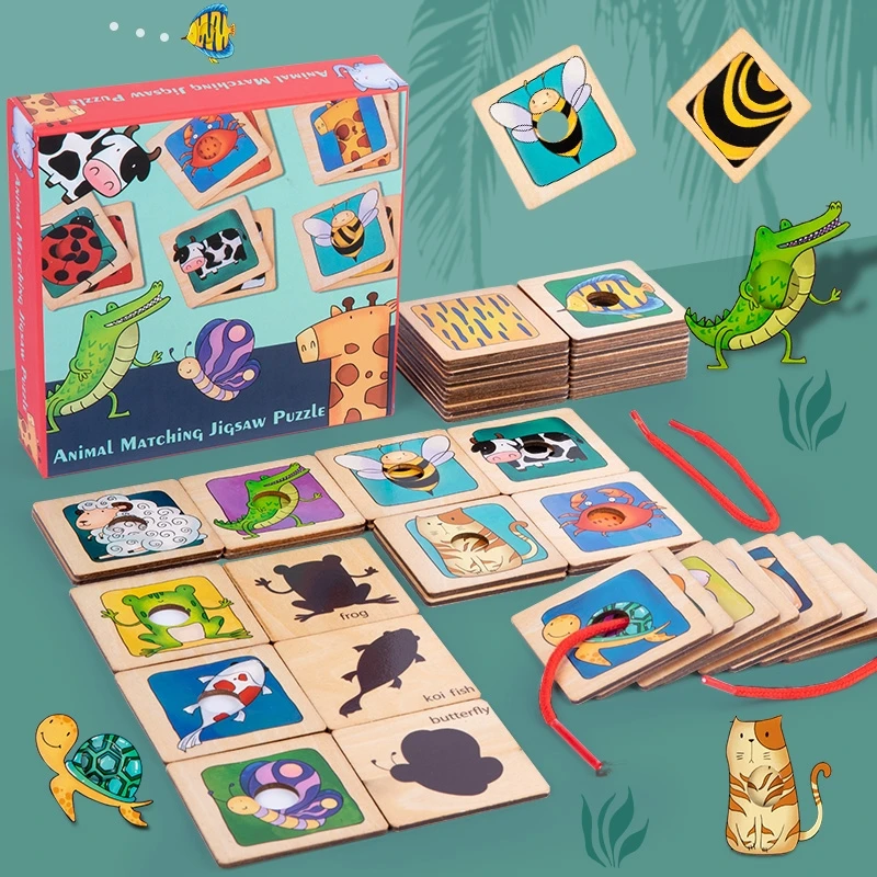 Laste Montessori Puidust 3d pusle Shadow Paari Kognitiivsed Kaardid Mängud Kids Interaktiivne Haridus-Mänguasi Beebi 3,4,5 Aastat Vana