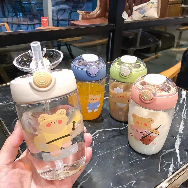 Laste vee pudel cute cartoon bear muster loominguline kaasaskantav mini tüdruk lihtne loominguline joomine õled joogi tassi