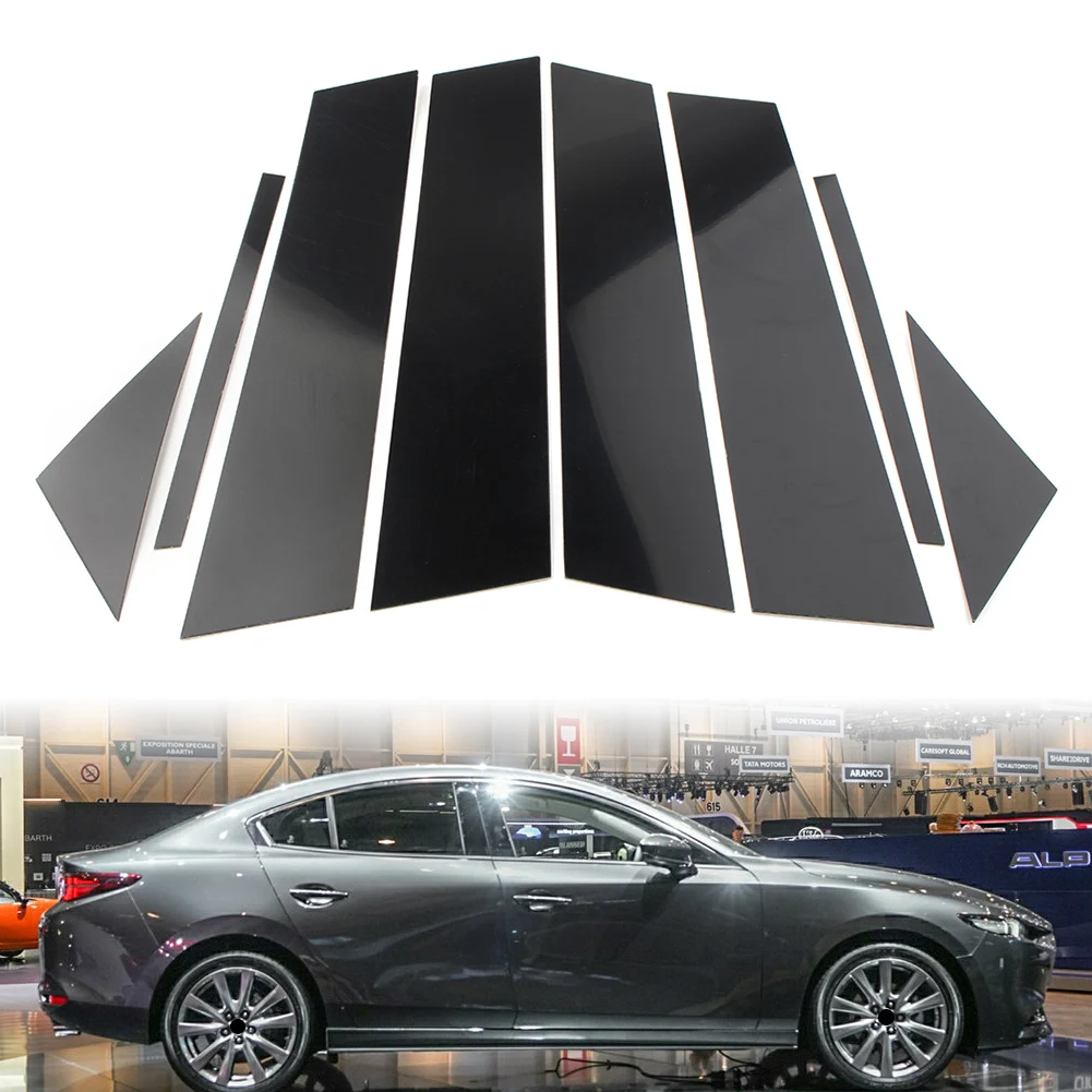 Läikiv Must Auto Samba Postitusi Kleebis Uksele dekoratsiooni Trimmib Jaoks Mazda 3 Sedaan 2019 2020 2021 8Pcs