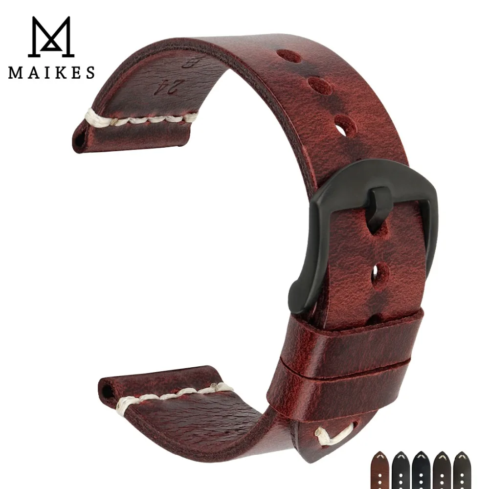 MAIKES Vintage Nahast Rihm Watch Band Greasedleather Vaadata Tarvikud Käevõru 20 mm 22 mm 24 mm Fashion Punane Watchband Omega