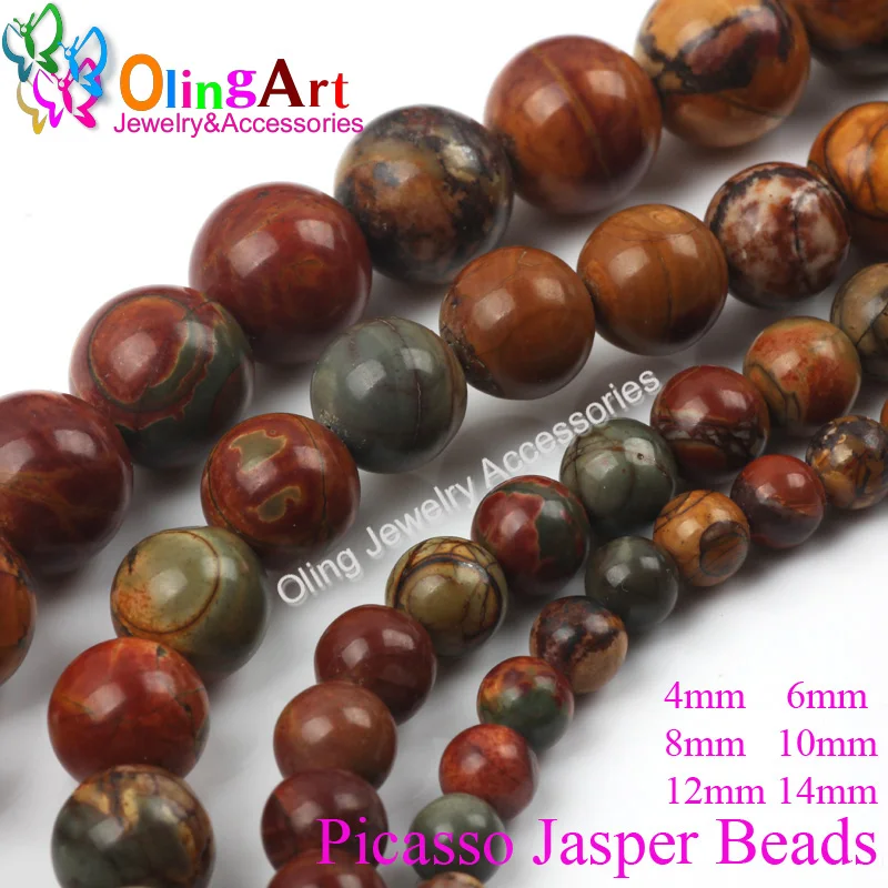 OlingArt 6/8/10/12mm Hulgimüük Natural Stone Beads Värvikas Picasso Ring Rant Jaoks kõrvarõngad, Käevõru, kaelakee diy ehted tegemine
