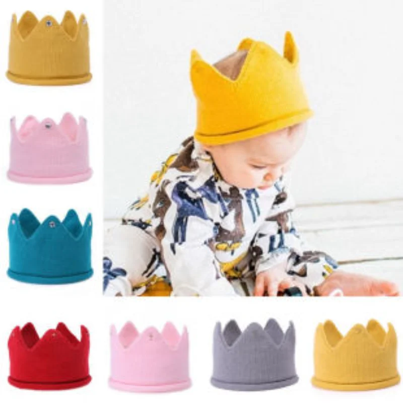 Poisid Tüdrukud (Solid Color Beebi Crown Kids Müts Kootud Mütsid Peapael Bling Crystal Kaunistatud Peapaela Vastsündinud Fotograafia Rekvisiidid