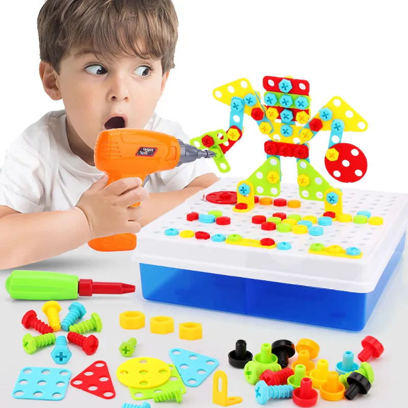 Puurimine Kruvi 3D Loominguline Mosaic Puzzle Lastele Mõeldud Mänguasjad ehitustellised Mänguasjad, Lapsed DIY Electric Drill Komplekt Poistele Hariduslik Mänguasi
