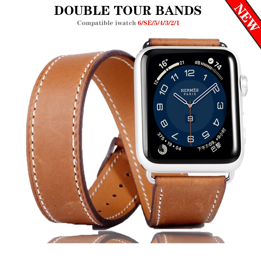 Rihm Apple watch band 44mm/40mm iWatch 42/38mm Tõeline Kahekordne Tour Nahast watchband käevõru applewatch serie 5 4 3 SE 6