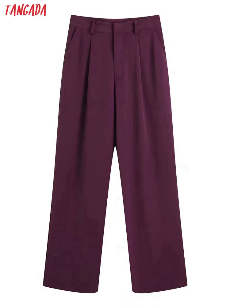 Tangada Uus Naiste Küljel Taskud Ülikond Püksid Vintage Kõrge Vöökoht Lukuga Naiste Püksid BE211
