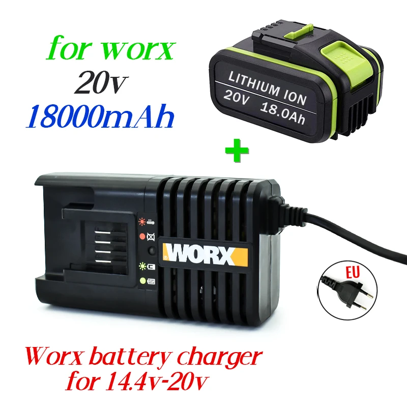 100% Nieuwe 20V 18.0 Ah Vervanging Worx Max 20V Li-Ion Batterij WA3551 WA3551.1 WA3553 WA3641 WX373 WX390 + Lader