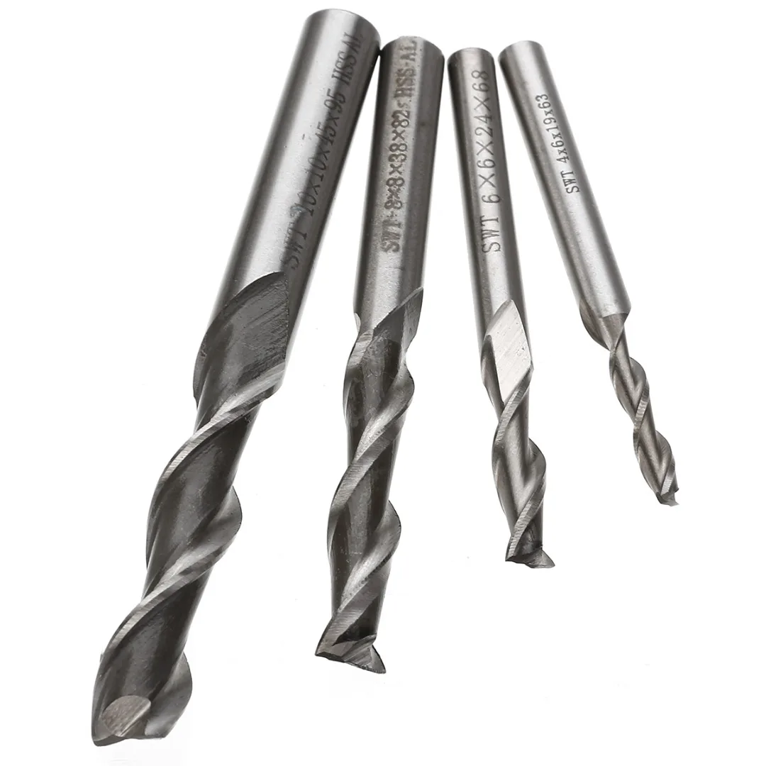 1tk 4/6/8/10mm 2 Flute End Mill HSS & Alumiiniumist, Extra Pikk CNC Milling Cutter Power Tools