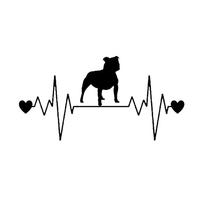 20.3*10.3 CM Staffy Bull Dog Heartbeat Päästerõngas Auto Kleebised Vinüül Decal Auto Kaitseraua Stiil Tarvikud Must/Hõbe S1-0822