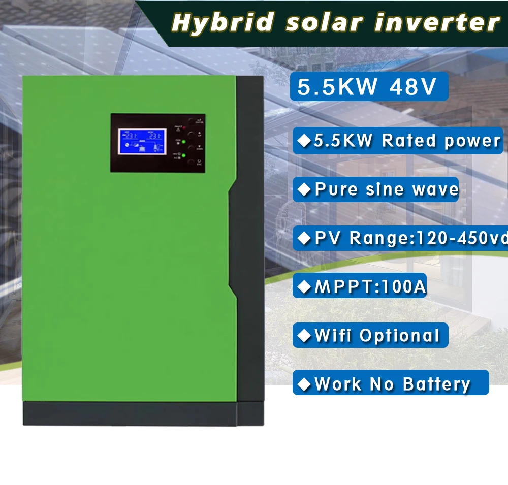 5500W 48V Hübriid Solar Inverter Puhas Siinus Sisseehitatud 100A MPPT Päikese Eest vastutav Töö Wihtout Aku