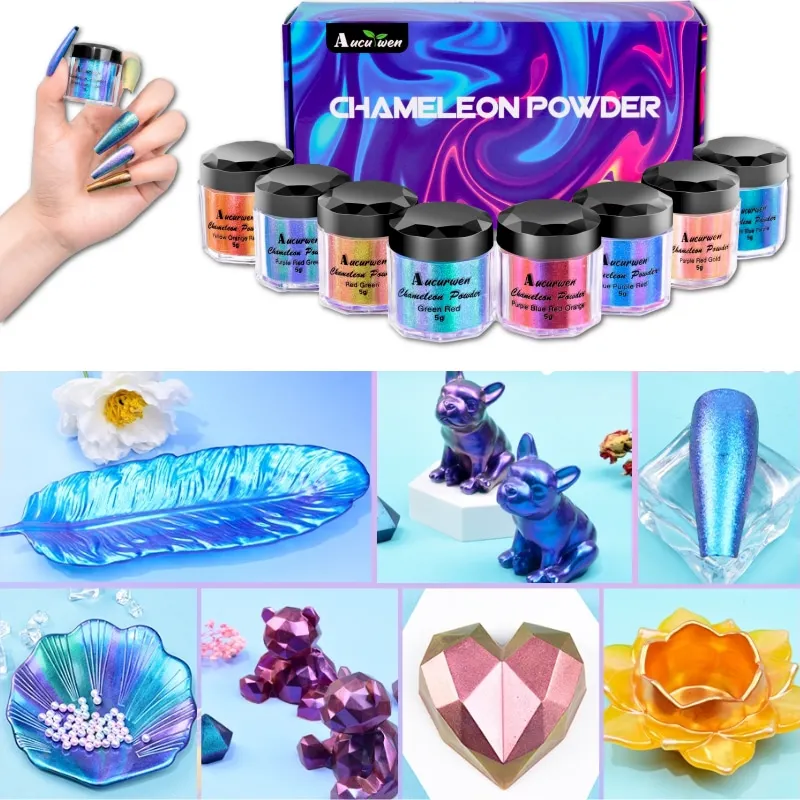 8Pcs /Set Peegel Kameeleonid Vaik Pigment-Pulber Mica Shift Glitter Magic Värvi DIY Epoksüvaik Crystal Hallituse Ehted Tegemine