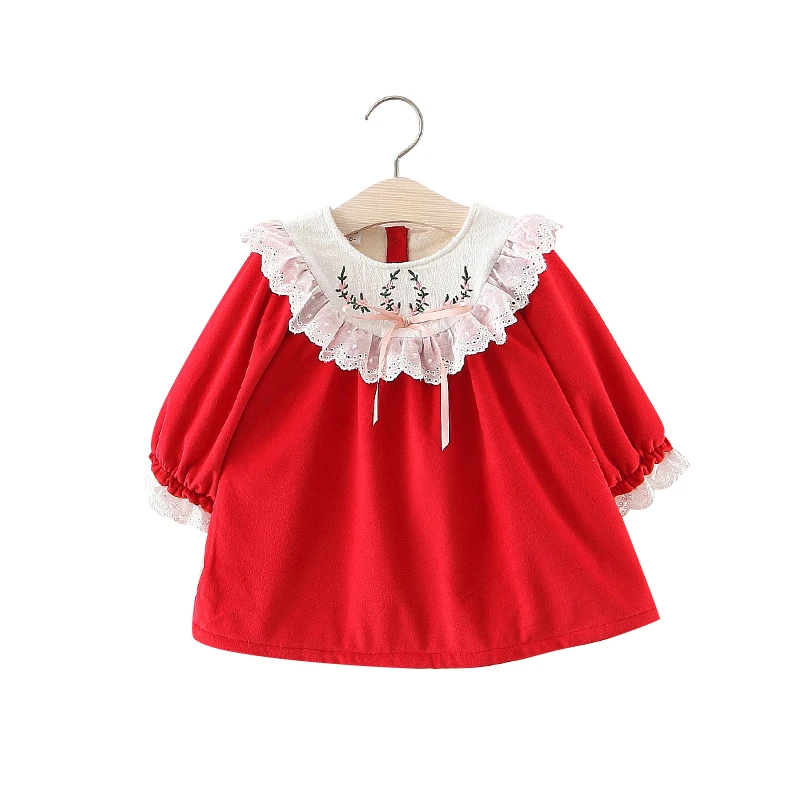 Baby Soe Tüdrukute Kleit Top Riided Vastsündinud Talvel Punane Paks Lapsed Princess Särk Esimest sünnipäeva Väikelapse Jõulud pits kleidid