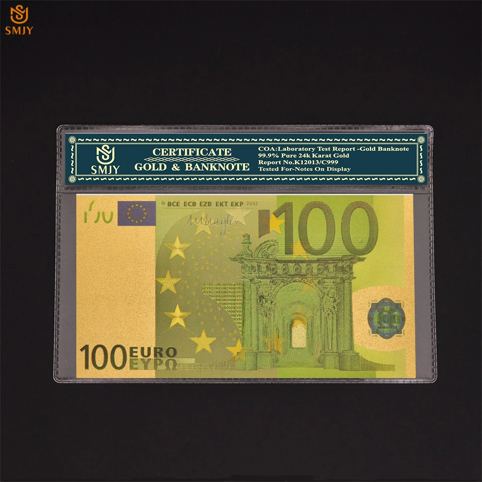 Euro Värv 24k kullatud Pangatähtede Kogumise 100 Euro Gold Foil Valuuta paberraha Kogumine, COA Raam Ja Kingitused