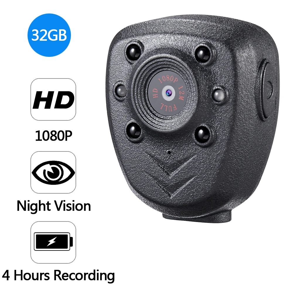HD 1080P Politsei Keha Rinnamikrofon Kulunud DVR Video Kaamera IR Night Vision LED Light Cam-4-tunnise Rekord Digital Mini DV Salvestaja Hääl 32G