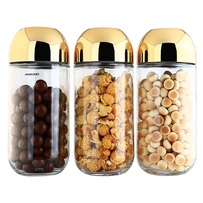 Kullatud Läbipaistvast Klaasist Purk Kaanega Suletud Toidu Ladustamise Mahuti Candy Box Toidu Jar Coffee Bean Tee Võib Köök Decor