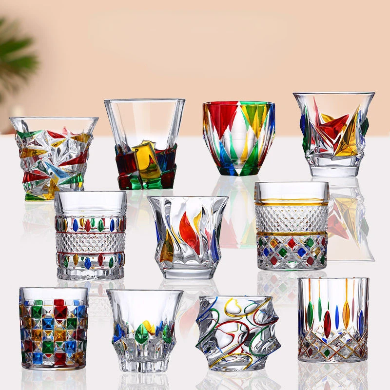 Käsitsi maalitud Disain Klaasist Tassi Saab Kajastada Vikerkaar Läikiv Värvitud Plii-vaba Crystal Klaasist Kruus Luksuslik Käsitsi valmistatud Viski Cup