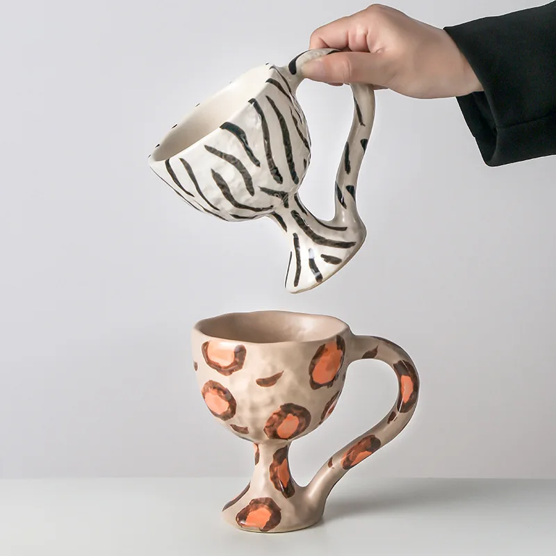 Käsitsi Valmistatud Käsitsi Maalitud Pokaalilaadse Keraamiline Kruus Jäätis Cup Leopard Zebra Võre Disain Klaasist Tassi Drinkware Ainulaadne Kingitus Sõpradele
