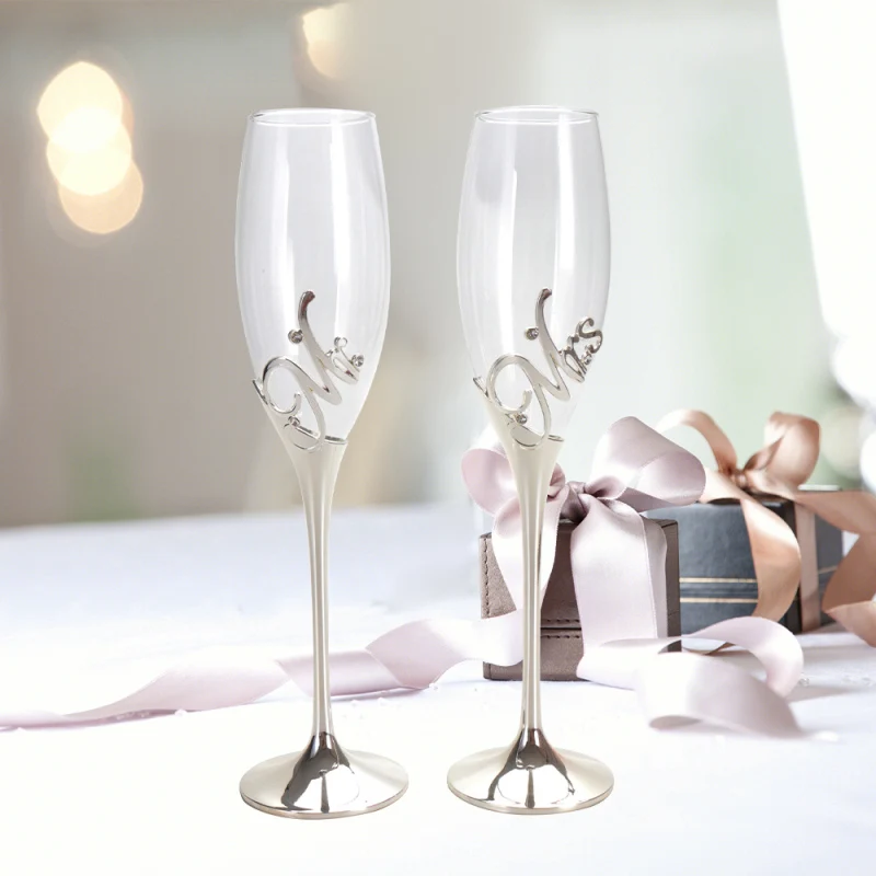 LASODY Crystal Šampanja Flöödid Hõbe Pulm Prillid Mr & Mrs Röstimiseks Tassi Kingitus Komplektid Paaridele, Kaasamine