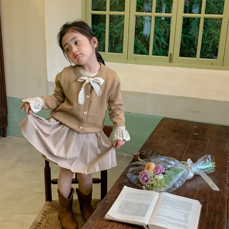 Laste Riided 2022 Kevad-Sügis Tüdrukute Komplekt Uus Moekas Magus Koo Bowknot Mantel Plisseeritud Seelik, Kahe-osaline Komplekt Tüdrukutele