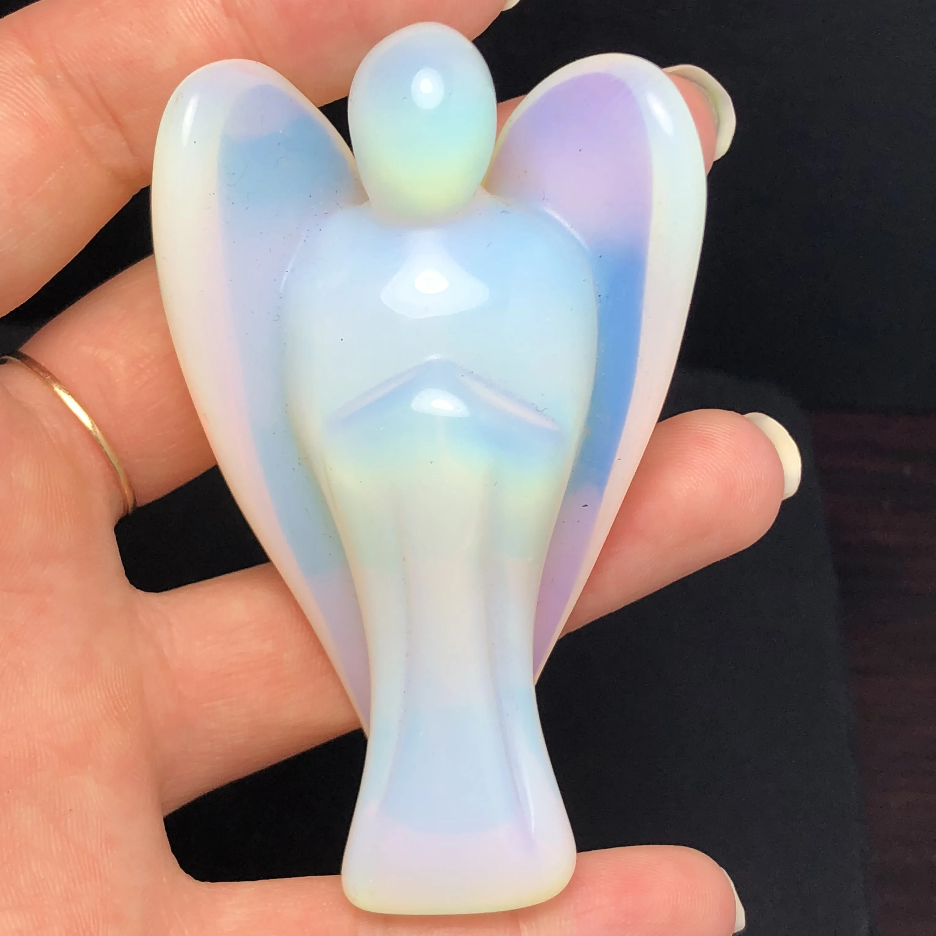 Looduslik opaal, nikerdatud ingel kivi rahu tasku kaitseingel statuette vaimu tšakrate tervendamine crystal kivi statuette