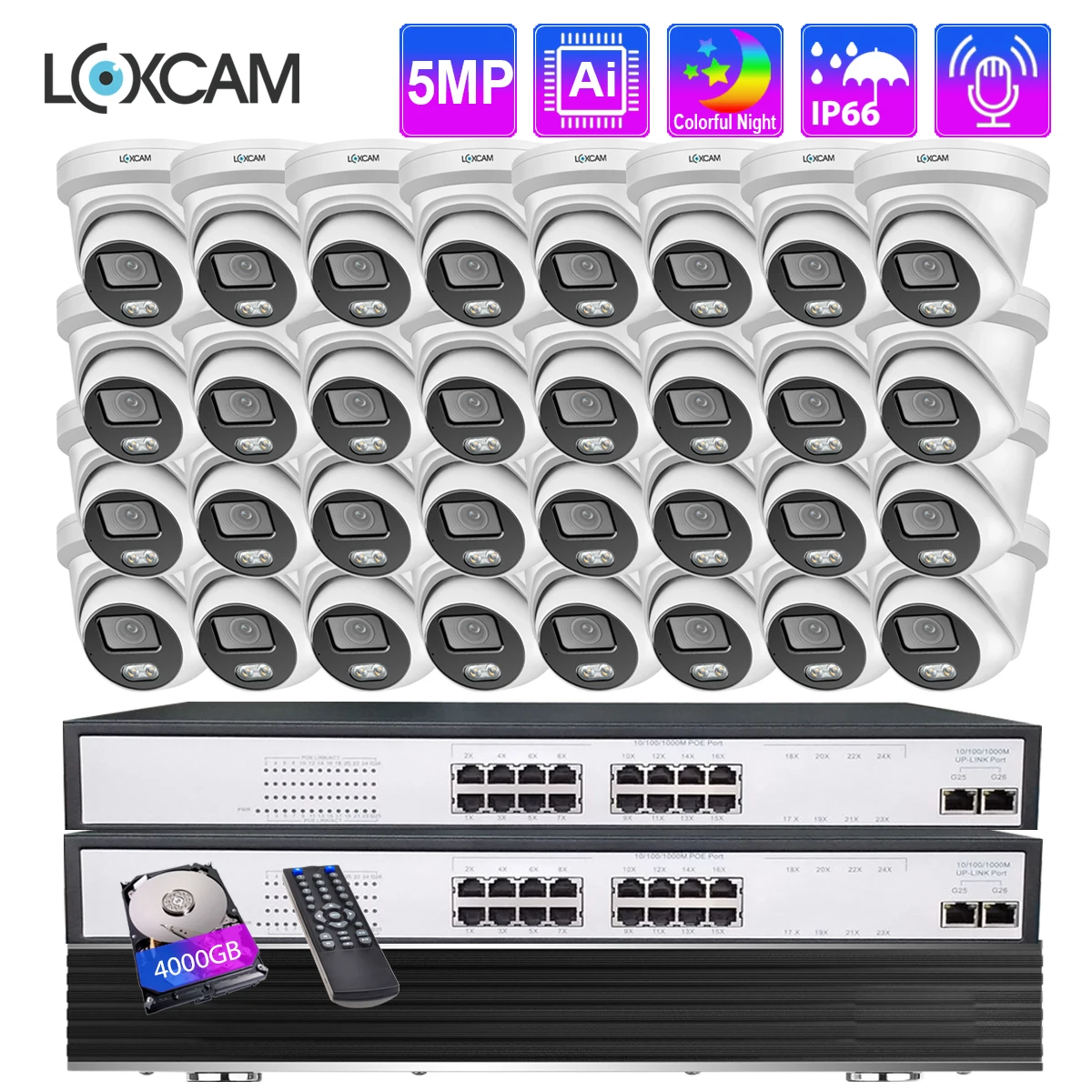 LOXCAM H. 265+ 32CH 4K CCTV NVR Süsteemi 5MP siseruumides Väljas WandalProof Turvalisuse POE IP-Kaamera Süsteemi videovalve Ai Kaamera