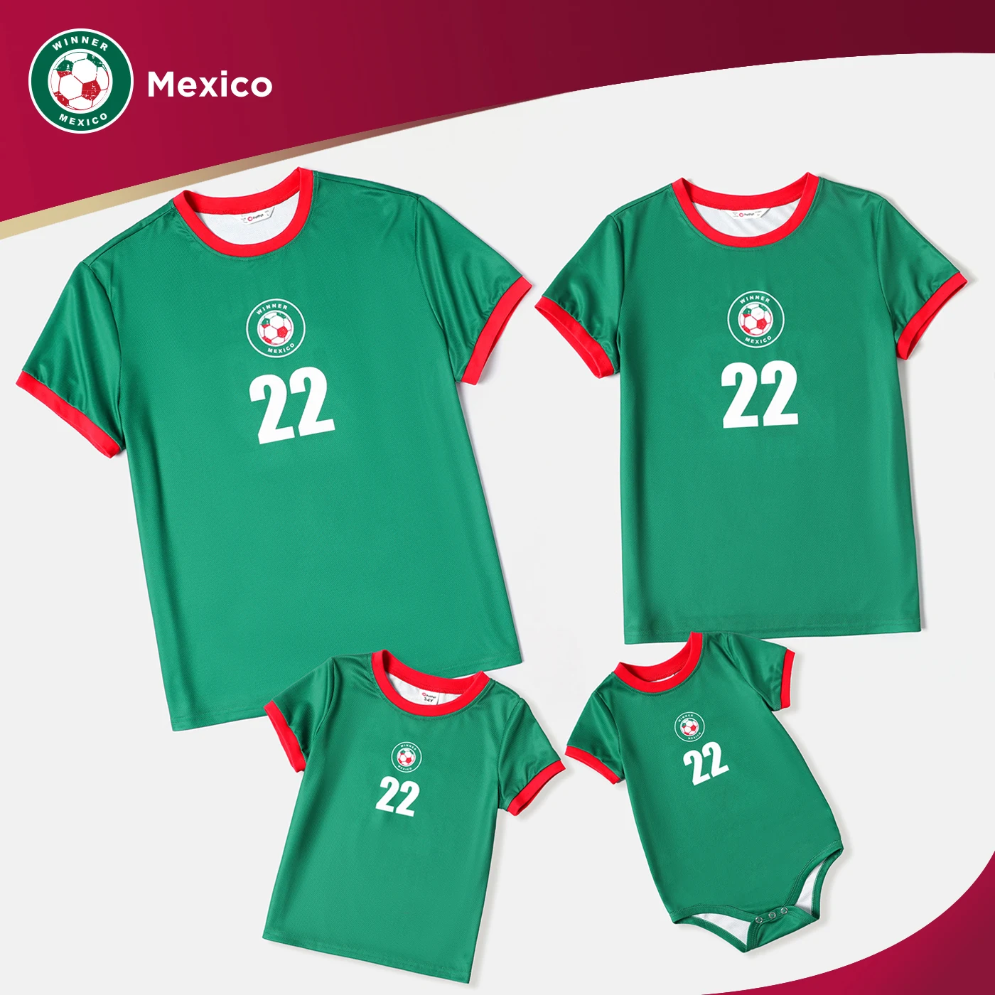 PatPat Pere Sobitamine Lühikese varruka Graafiline Roheline Jalgpalli T-särgid (Mehhiko)