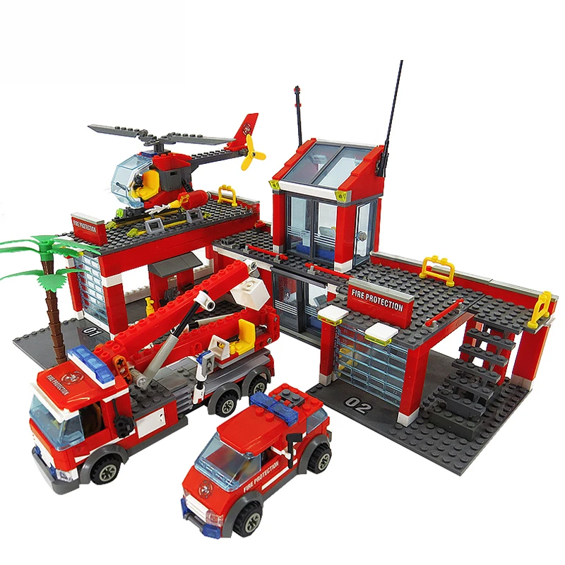 Plokid Mänguasjad 774pcs Fire Station Mudel ehitusplokid Linna Ehitus-Tuletõrjuja Veoauto Valgustada DIY Tellised Mänguasjad Lastele