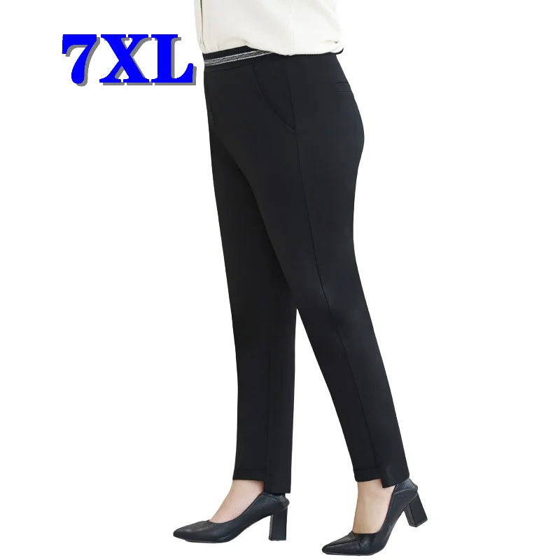 Pluss Suurus Põhjad Püksid Naiste Riided Sügisel Liiga Pükste Kõrge Vöökoht Office Lady Pantalones Must 5XL 7XL Tasuta Shipping