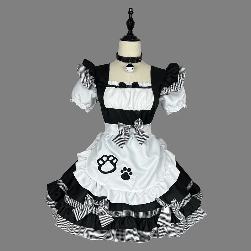 Pluss Suurus Põll Neiu Varustus Klassikalise Neiu Cosplay Kostüümid Lolita Kass GirlAnime Must Valge Armas Tüdruk Partei Printsess Kleit