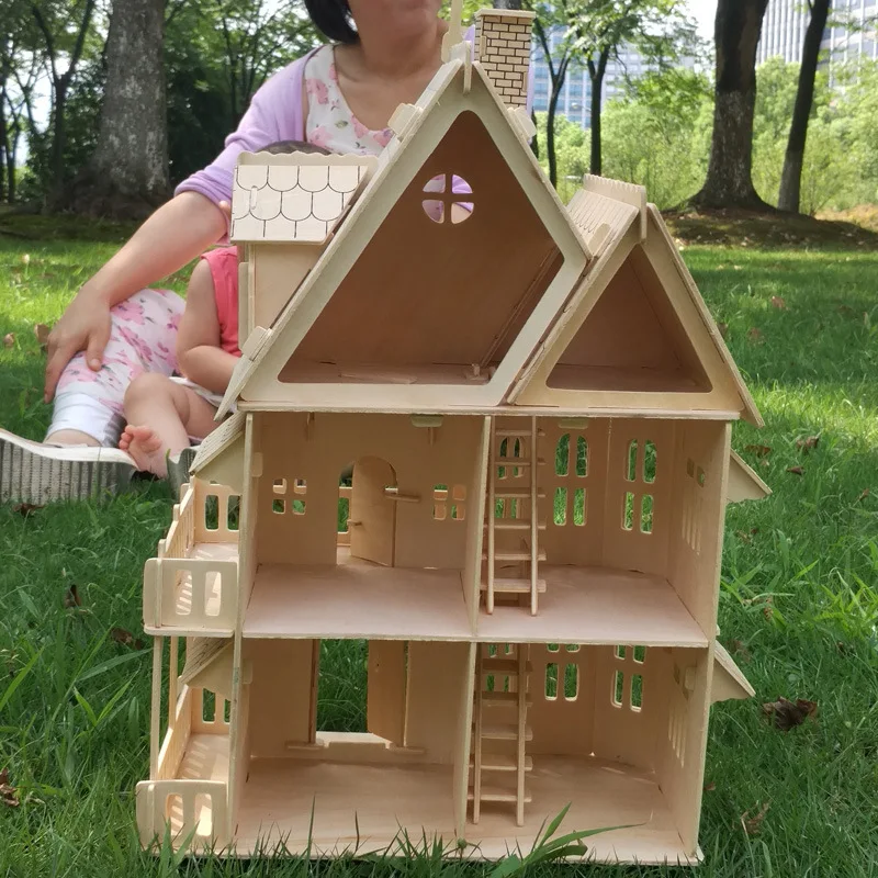 Puidust 3D pusle maja DIY doll house villa mudel kokku pandud kääbus nukumaja Haridus teeselda, esita mänguasjad lastele tüdrukud