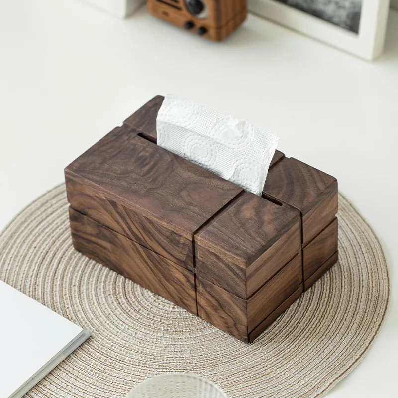Põhjamaade loomemajanduse must pähkel paberi kasti täispuidust kudede kasti Jaapani elutuba puidust multifunktsionaalne ladustamise kasti