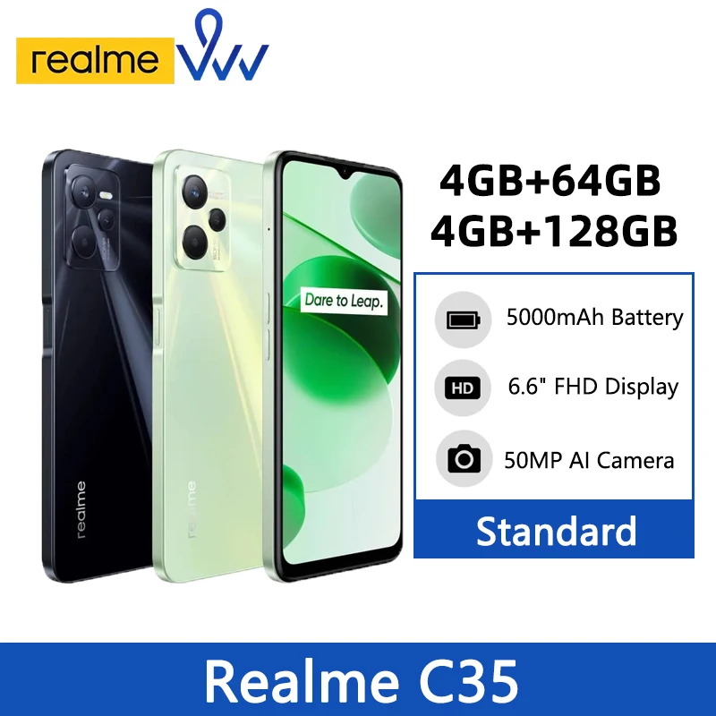 Realme C35 4GB 64GB 128G Nutitelefoni Unisoc T616 Octa Protsessor core 6.6