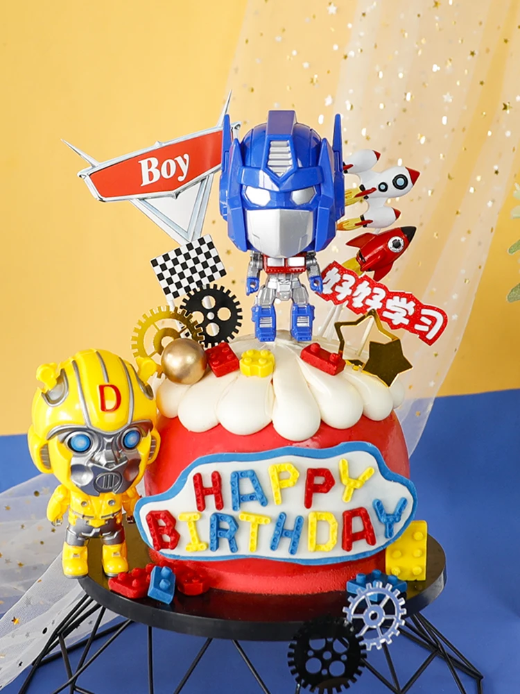 Robot Transformers Optimus Prime DIY Happy Birthday Cake Torukübar Kaunistus Poiss Armastavad Lapsed Kingitus Mänguasja Poole Cupcake Magustoit Tarvikud