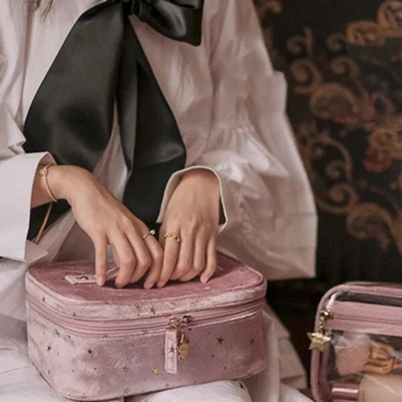 Suure mahutavusega velvet kosmeetika kott Naistele Pehme Star Prindi Meik Kott Tüdrukud Ins Lühike Travel Pesta Ilu Kott hoiukarpi