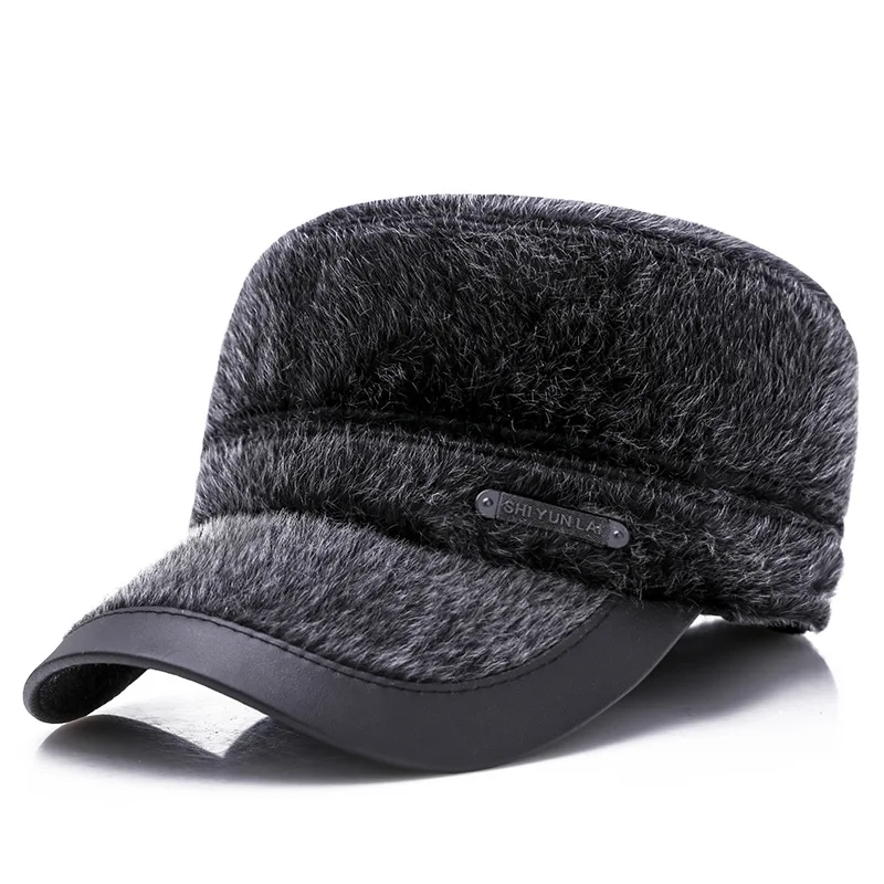 Talve müts meeste keskealiste ja eakate korter mütsi väljas Faux Karusnaha paks soe kõrva kaitsekork
