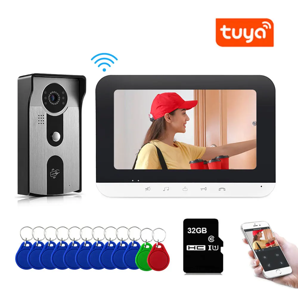 Tuya Smart Home Video Intercom Süsteem ja 7 Tolli Traadita WiFi Video Ukse Telefon RFID Avada Traadiga Uksekell Kaamera